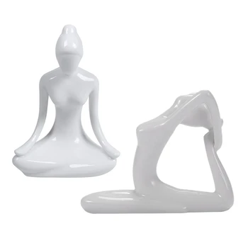 

2 Pcs Abstract Art Ceramic Yoga Poses Figurine Porcelain Yoga Lady Figure Statue Home Yoga Studio Decor, No.6 & No.9