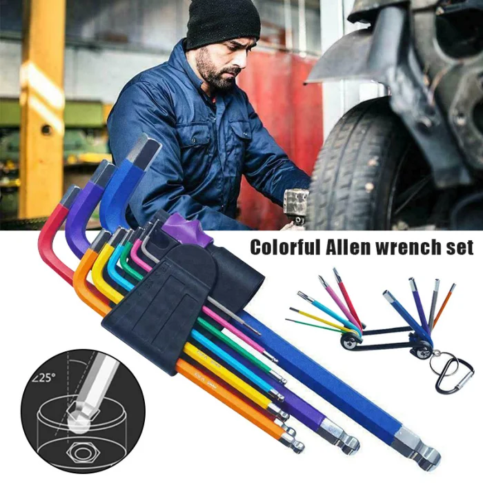 9pcs Allen Wrench Hex Key Set Folding Hex Key Wrench High Hardness Tool Set Car Repairs Tool WWO66