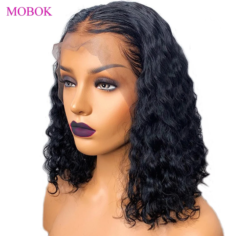 

Mobok Curly Bob Wig 13X4 Lace Frontal Bob Wig Remy 180% Brazilian Curly Lace Front Wig Pre Plucked Curly Human Hair Wig