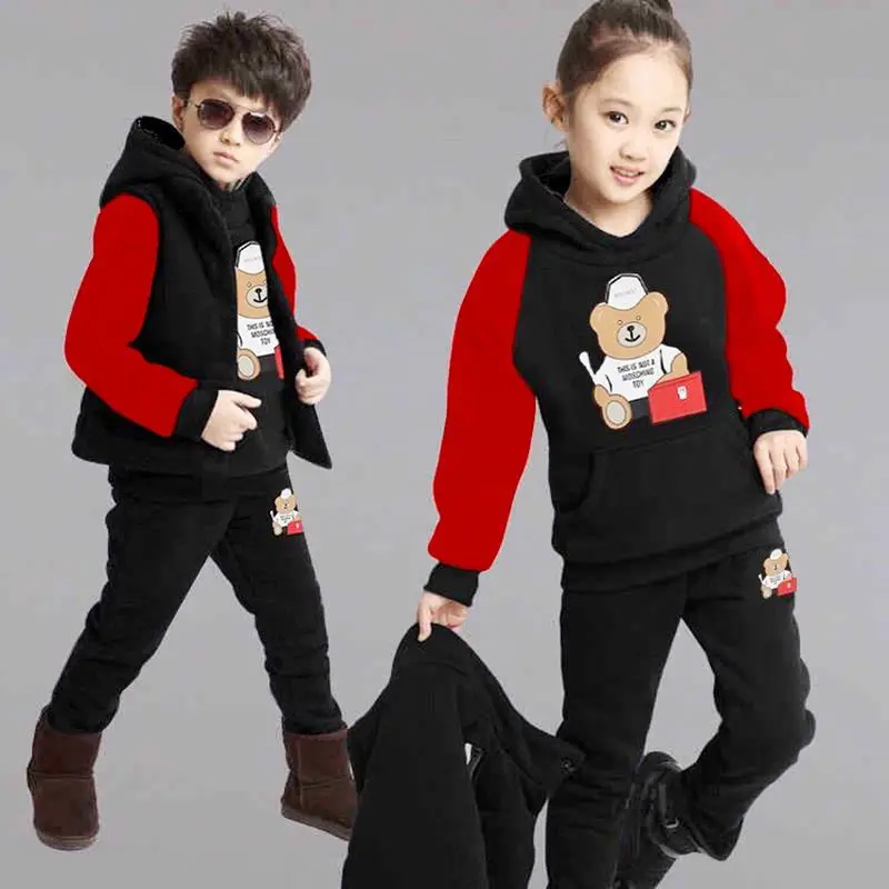 

Girls Clothes Set Teen Kids Tracksuit 2021 Autumn Winter Vest + Hoodies + Pants 3pcs Children Clothing Suits Boys Sets 8 10 12 Y