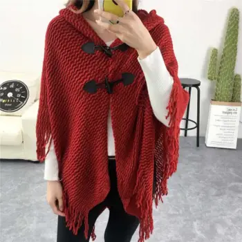 

Women ponchos coat Vintage fashion Solid Cape Knitted coat elegant tassel scarf winter warm cardigan 2019
