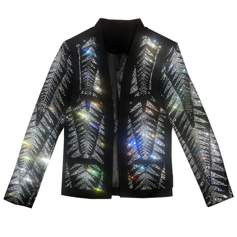 

Luxury Rhinestone Fancy Party Masculino Slim Fit Singer Host Drilling Man's Suit Jacket Evening Prom Stage Blazer