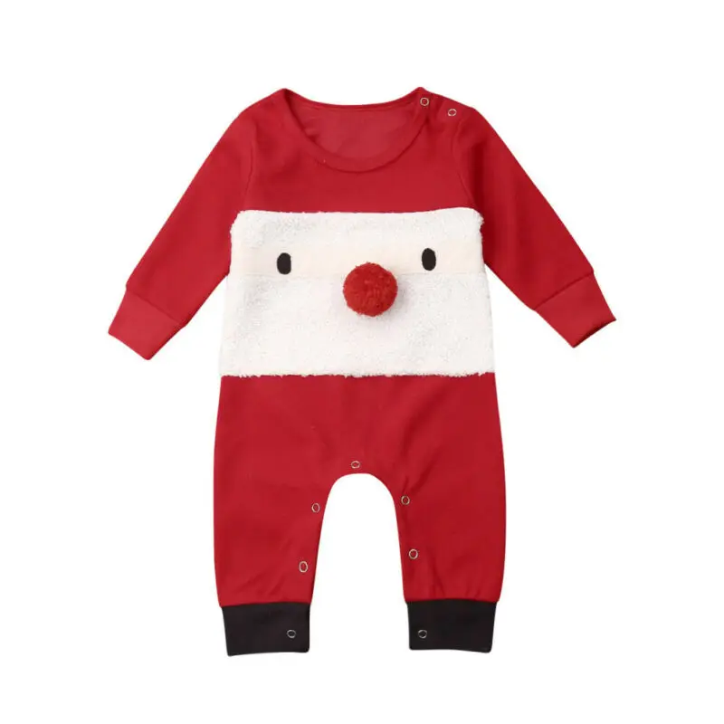 Рождественские красные комбинезоны для новорожденных мальчиков и девочек от 0 до 24 месяцев, комбинезон с рисунком Санта Клауса, осенняя одежда с длинными рукавами рождественские костюмы для малышей