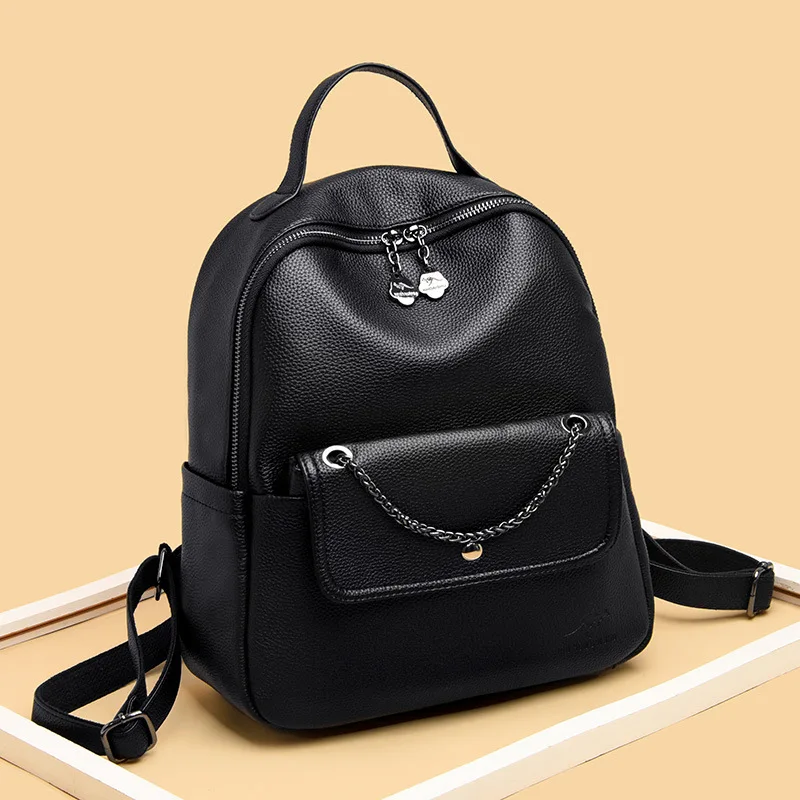 

Genuine Leather Trend Picture Backpack 2019 New Style WOMEN'S Bag Simple Embossed Leather niu pi shu Bag Chain Bag