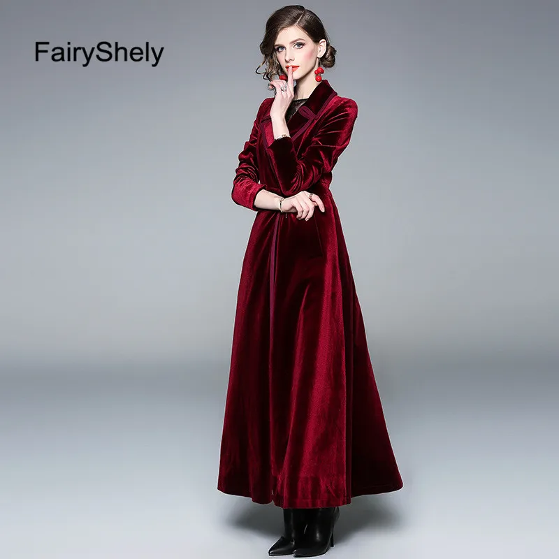 Женское бархатное пальто с отложным воротником Fairyshely осенне зимняя верхняя