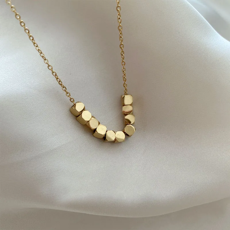 GHIDBK Fashion New Designer Gold Color Geomatric Necklace For Women Trendy Titanium Steel Cube Necklaces Minimalist Ins Style
