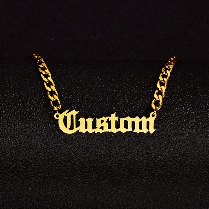 Personalized Custom Name Necklace Pendant Gold Color 4mm NK Chain Customized Nameplate Necklaces for Women Men Handmade Gifts