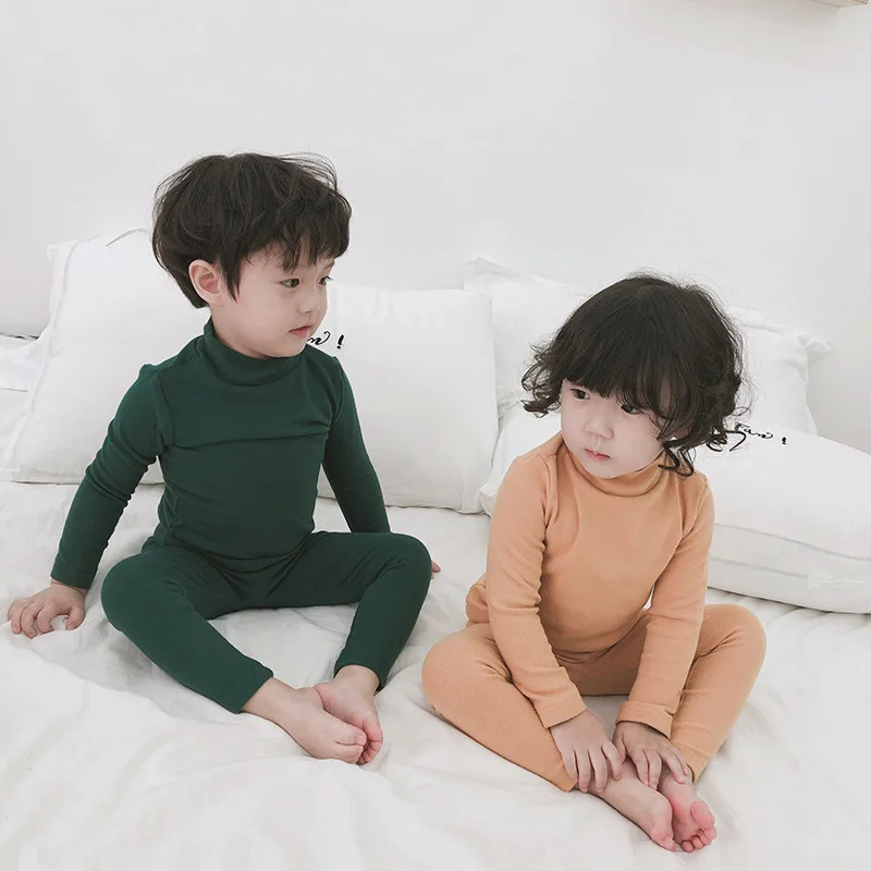 Fall and Winter New Ground Long Sleeve Medium and High Neck Suit for Children's Pajamas for Boys and Girls