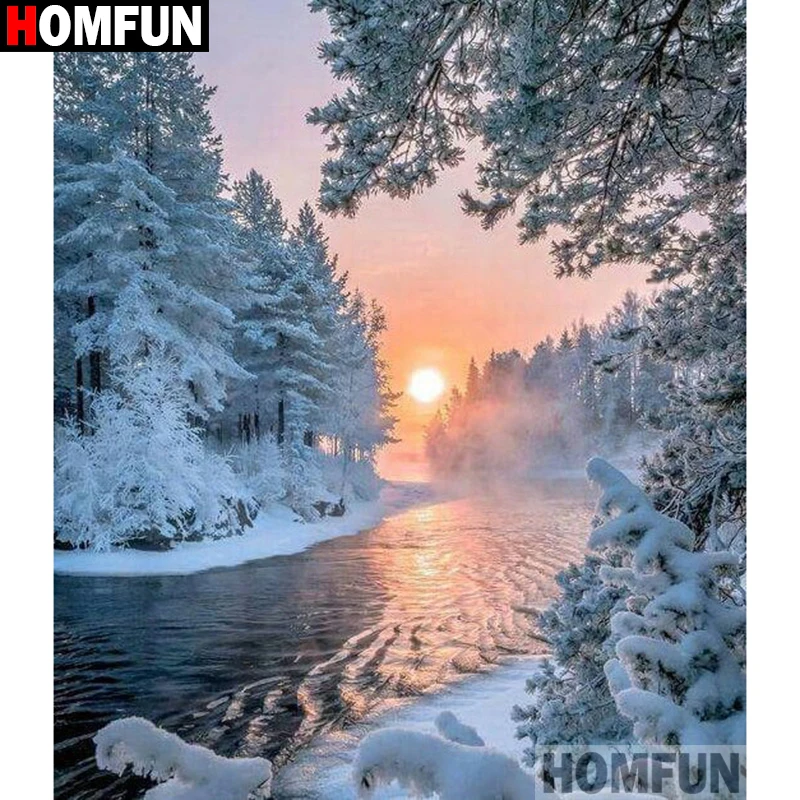 

HOMFUN 3D Diamond Painting "Snow sunset" DIY Full Rhinestones Drill Cross stitch Kits Square Round Diamond Embroidery A27225