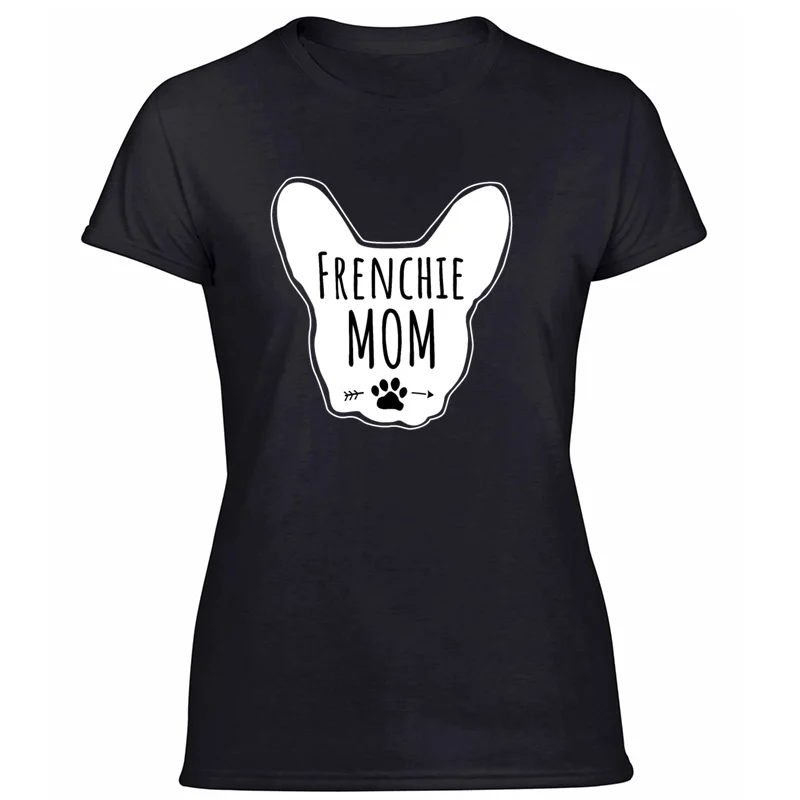 Дизайнерская классная женская футболка с надписью «Frenchie Mom Gift» и силуэтом французского бульдога, Классическая футболка из хлопка, одежда с коротким рукавом, топ, футболка - Цвет: Women-Black