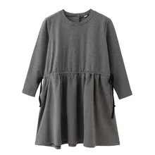 Повседневное Хлопковое платье серого цвета с длинными рукавами для девочек от 3 до 12 лет модные детские платья на осень-зиму с пуговицами сзади