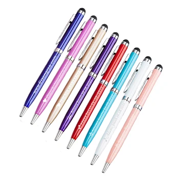 

100Pcs Personalized Engraved Metal Pens Advance Wedding Gift Favors Business Baby Shower Baptism School Logo Capacitive Touch
