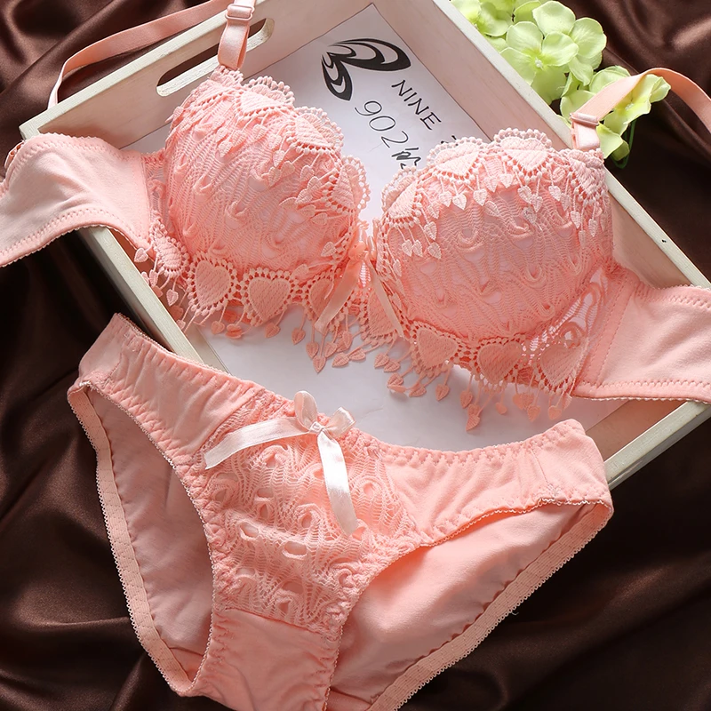 Pink Нижнее белье женское тонкое нижнее белье девушка кружева японский маленький свежий студенческий костюм сексуальное женское нижнее белье комплект бюстгальтер и трусики - Цвет: Pink