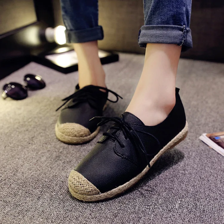 

Special Offer 2018 Europe And America Spring And Summer New Style Fisherman Shoes Flat Lace-up Casual Shoes White Shoes Straw Lo