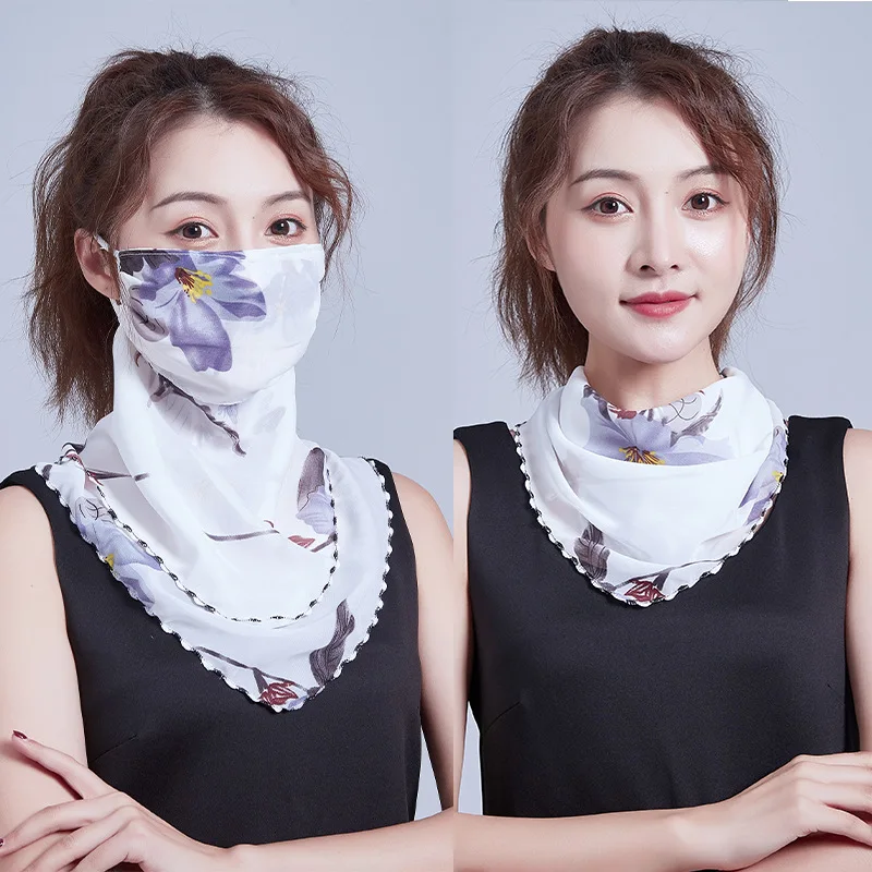 Spring and Summer Sunscreen Mask Neck Protection Ladies Thin Chiffon Breathable Face Mask Riding Small Silk Scarf