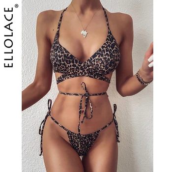 

Ellolace Animal Bikini Sexy Bandage Swimsear 2020 Women's Swimsuits Leopard Micro Bikini Push Up Two-Piece Separate Swimsuits