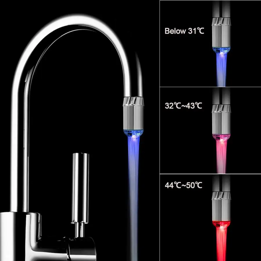 

3 Colors Changing Glow LED Light Faucet Aerator Kitchen Sink Water Stream Faucet Bathroom Basin faucet Mixer Tap Adapter