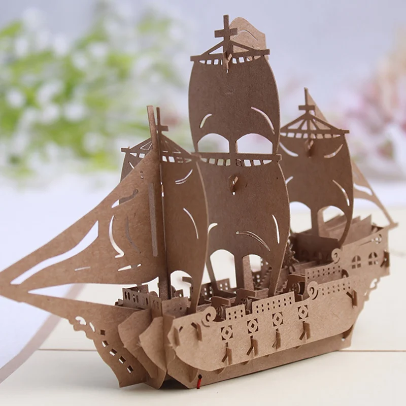  3D Pops Up Card Ship Card Festival Birthday Wedding Invitations Card Holiday Anniversary Greeting C - 4.00052E+12