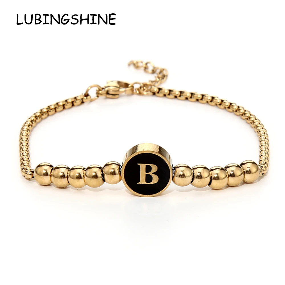 Luxury Couple Stainless Steel 26 Initial Letter Charms Chain Bracelet