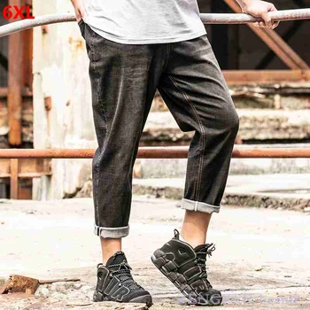 

2020 summer men's large size thin section elastic nine-point pants men plus size loose washed black plus size men Cropped pants