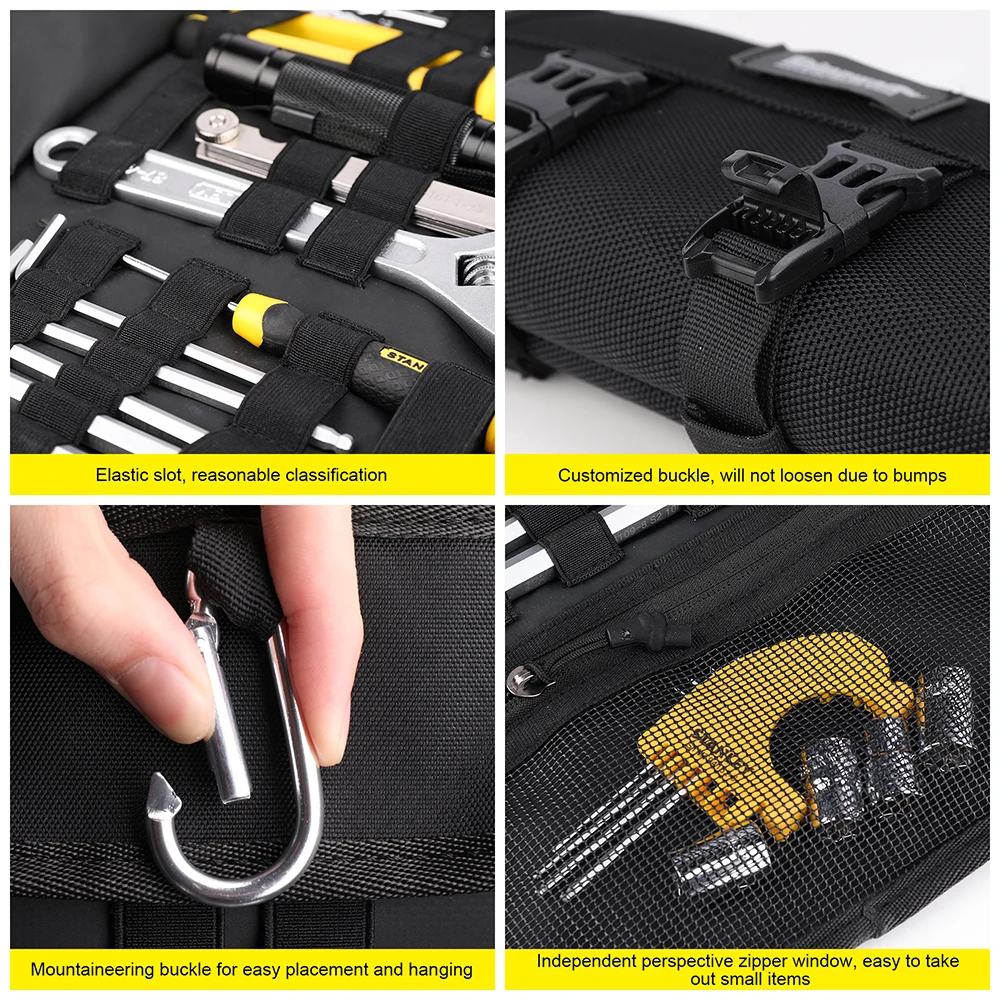 Rhinowalk Motorcycle Tool Roll Bag Portable Motor Saddlebags Side Tool Storage Bag Pouch Outdoor Travel Repair Working
