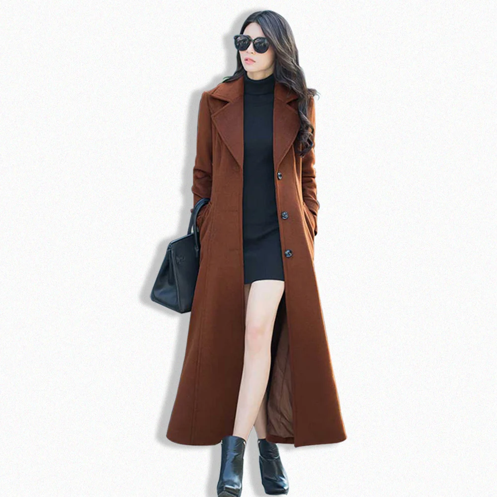 

Women 2020Autumn winter Wool Casual Trench Coat with sashes oversize single breasted Vintage Cloak Overcoats Windbreaker