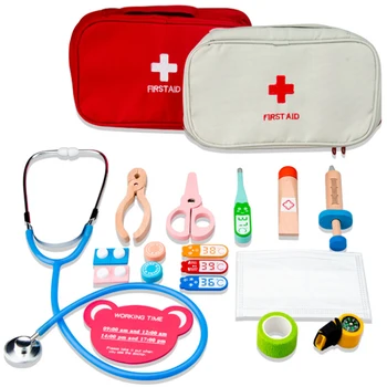 

15pcs Kids Cosplay Medical Kit Wooden First Aid Kit Equipment Doctor Kit Pretend Play Doctor Set For Children's Gift