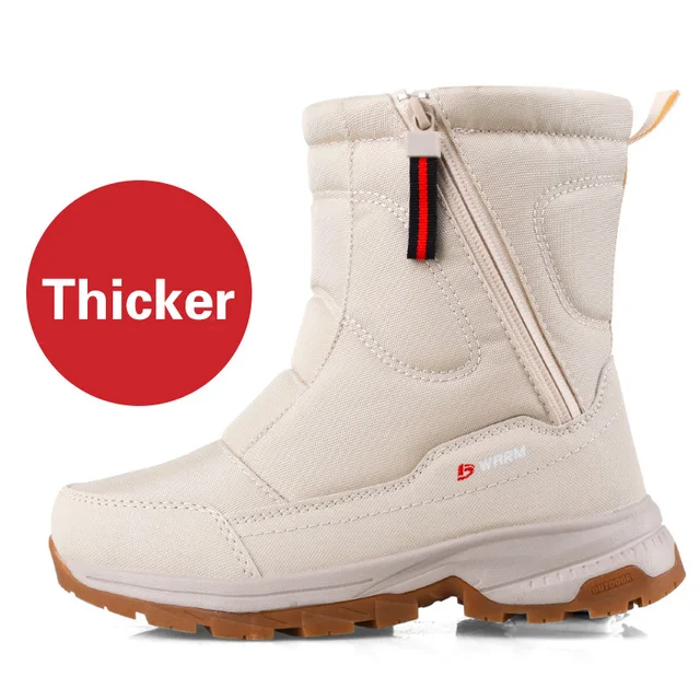 Winter Children Thicken Snow Boots Non-slip Plush Warm Boys Girls Casual Cotton Shoes Oxford Cloth Waterproof Wearable Booties beige