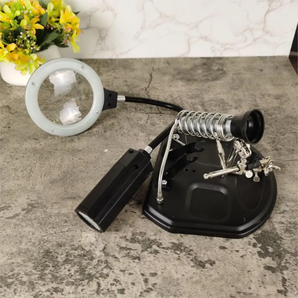 

BST-308L светодиодный Лупа с Вспомогательный зажим с железным каркасом рама из оловянной проволоки сварки верстак для ремонта телефона настольное увеличительное Стекло