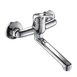 Wall Mounted Single Handle Kitchen Faucet with Rotating Spout (Chrome)