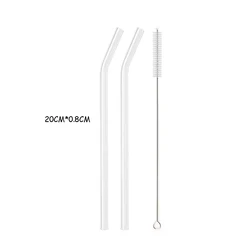 Eco-Friendly Reusable Glass Straw Set with Cleaning Brush (2Pcs Bent)