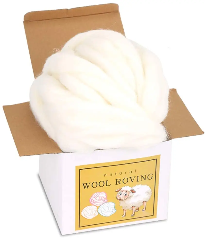 

KAOBUY 8.82oz Super Felting Wool Tops Soft Roving Wool Fibre For Needle Felting Handcraft DIY Craft( White)
