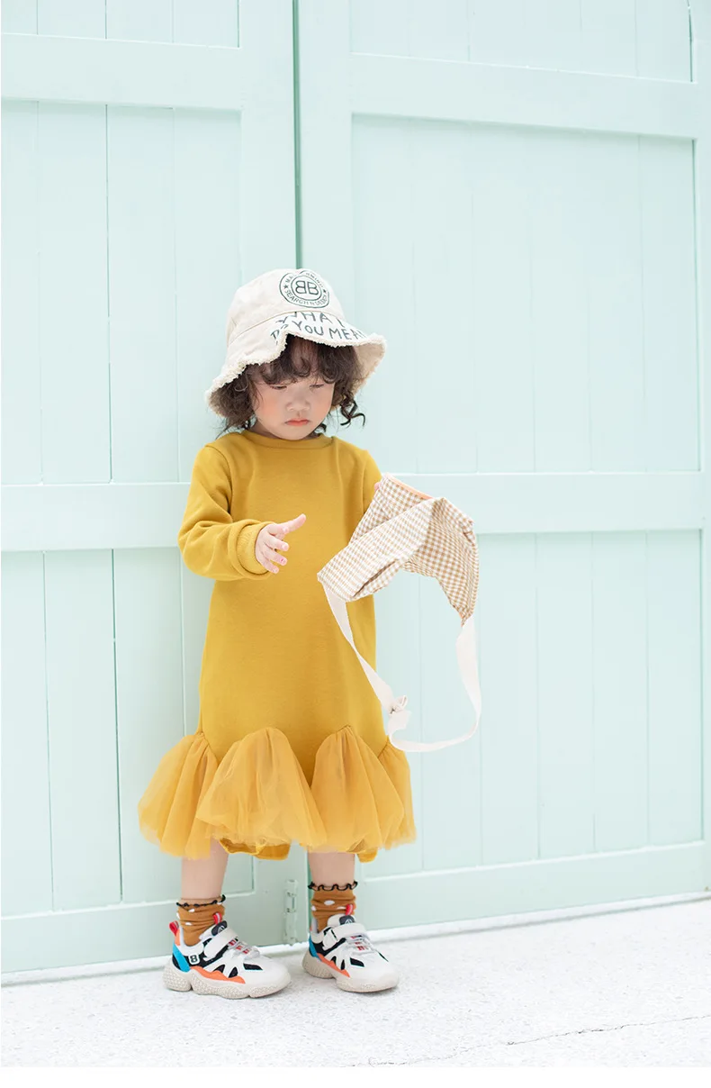Платье для маленьких девочек 1, 2, 3, 4, 5, 6 лет осенне-зимние платья принцессы с длинными рукавами из плотной сетчатой ткани модное платье «рыбий хвост» для девочек