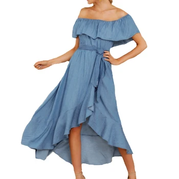

Summer dress 2020 casual denim dress women short sleeve long dress blue women clothes off shoulder dress vestidos