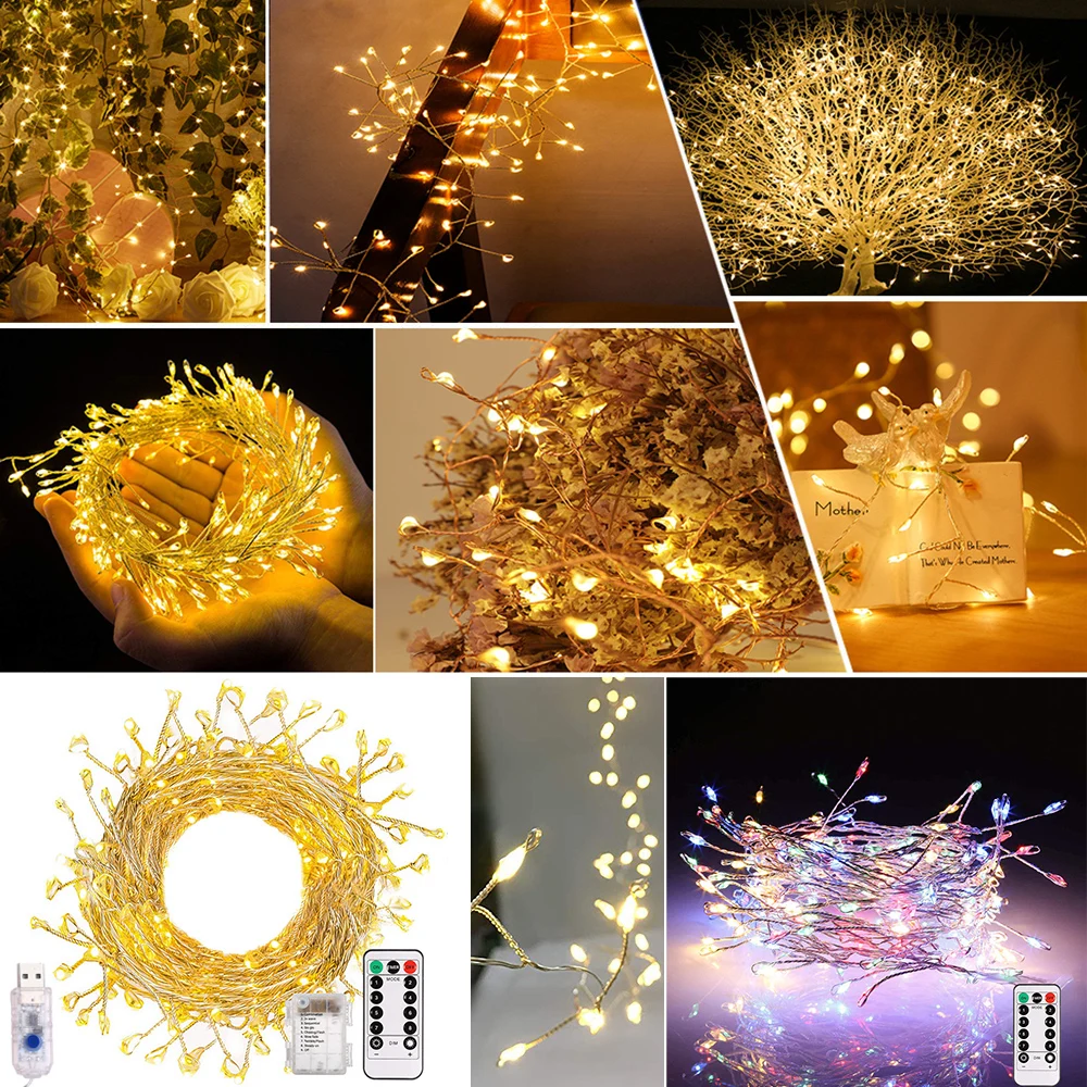 

Sale Outdoor LED Firecracker Fairy String Light Waterproof Remote Control 8 Modes Xmas Holiday Tree Garland Decor USB/Battery