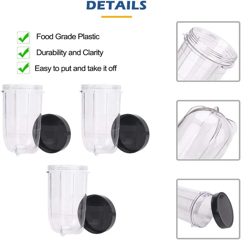 3 Pack 16oz Blender Cups With Lids Compatible With Magic Bullet Replacement Parts for 250w MB1001 Juicer Mixer juicer replacement parts blender cup