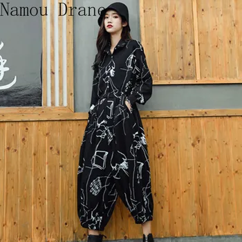 

Hip Hop Loose Casual Print Women Jumpsuit Long Wide Leg Pants Female Playsuits New Arrival Korean Bodysuit 77660