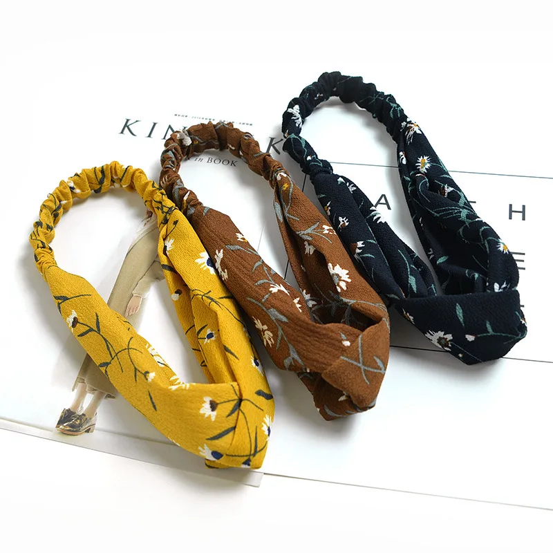 

Hot Selling Korean-style CHIC Small Wrinkle Chrysanthemum Elastic Cross Hair Bands Korean-Style INS Headwear Women's Hair Access