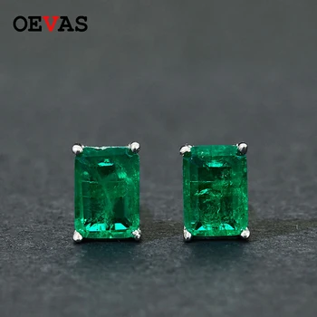 

OVEAS Elegant Vintage simulation emerald Stud earrings for women Top quality 925 Sterling Silver Green Zircon Party Jewelry Gift