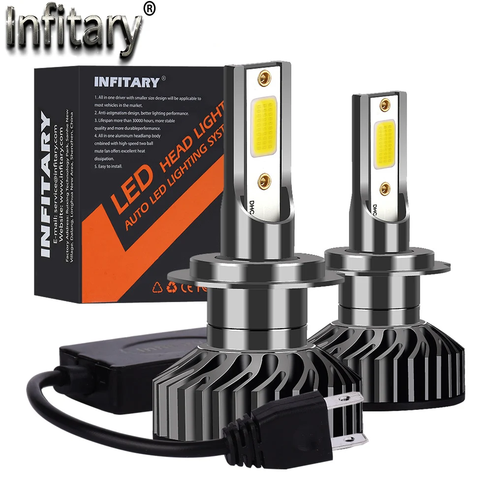 infitary canbus h7 h4 led bohlam lampu mobil h1 h11 h3 h13 h27 hb3 hb4 9007 80w 12000lm 6500k tahan air lampu otomatis