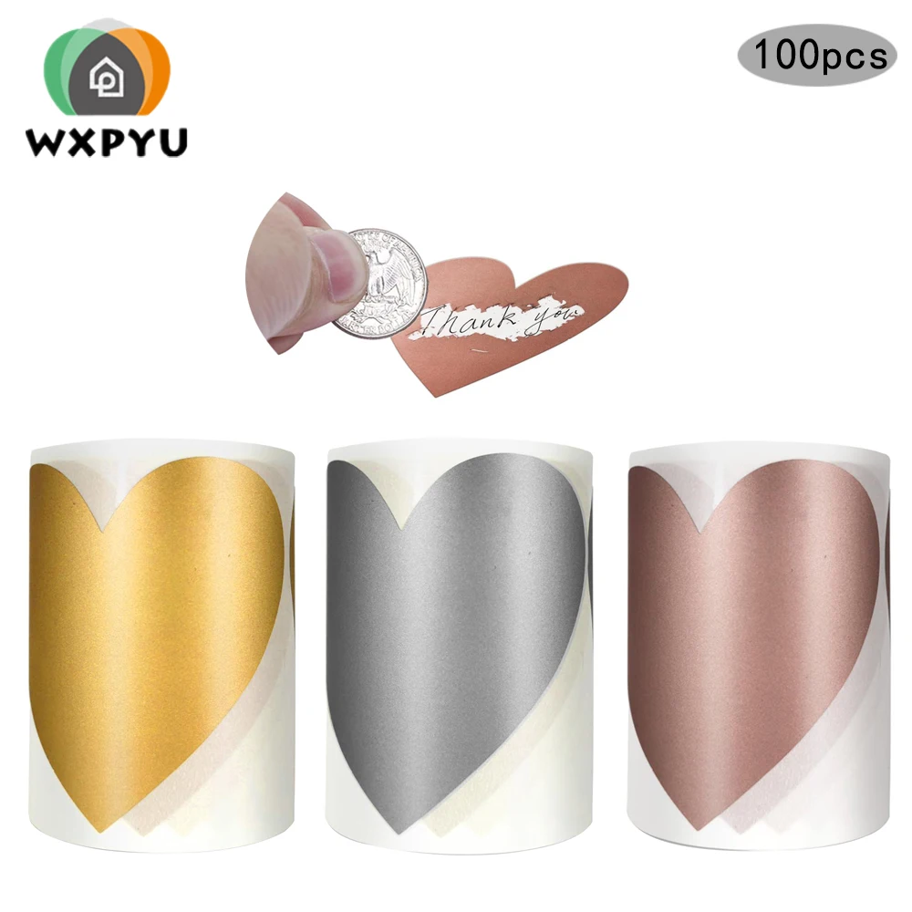 

100pcs Heart shaped rose gold Scratch Off Stickers silver Labels sticker for party activity game favors stationery sticker