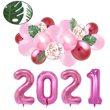 

1 Set 32 Inch 2021 Number Aluminum Foil Balloon Latex Balloon Set New Years Party Supplies (Pink)