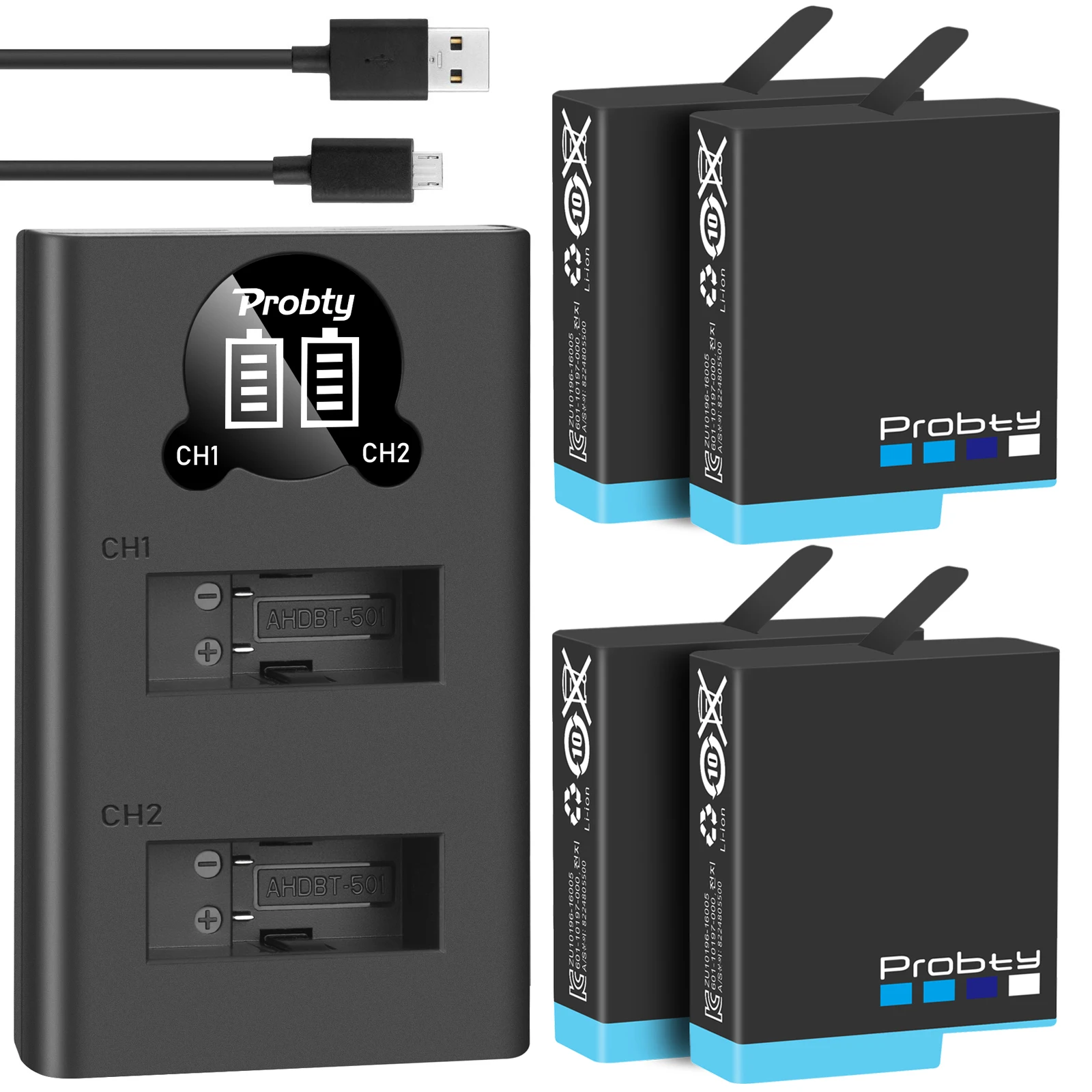 Probty Originale Per Gopro Hero 8 3Pack Batteria 2 Slot Caricabatterie Kit Scatola Di Immagazzinaggio Caricabatterie Per Gopro Hero 8 7 Black Hero 6
