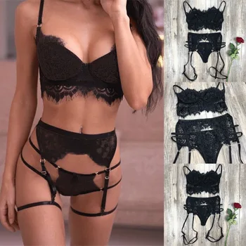 

Hot Women Sexy Lingerie Lace Babydoll Open Bra Set G-String Underwear Nightwear Bra & Brief Sets Free Shipping