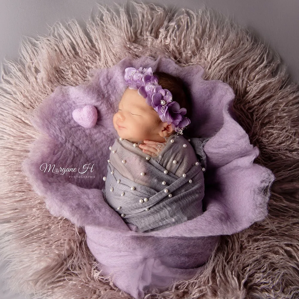 Don&Judy Handcraft 100% Wool Felted Round Blanket Baby Photo Shoot Set Basket Stuffer Newborn Little Infant Photography Prop 2