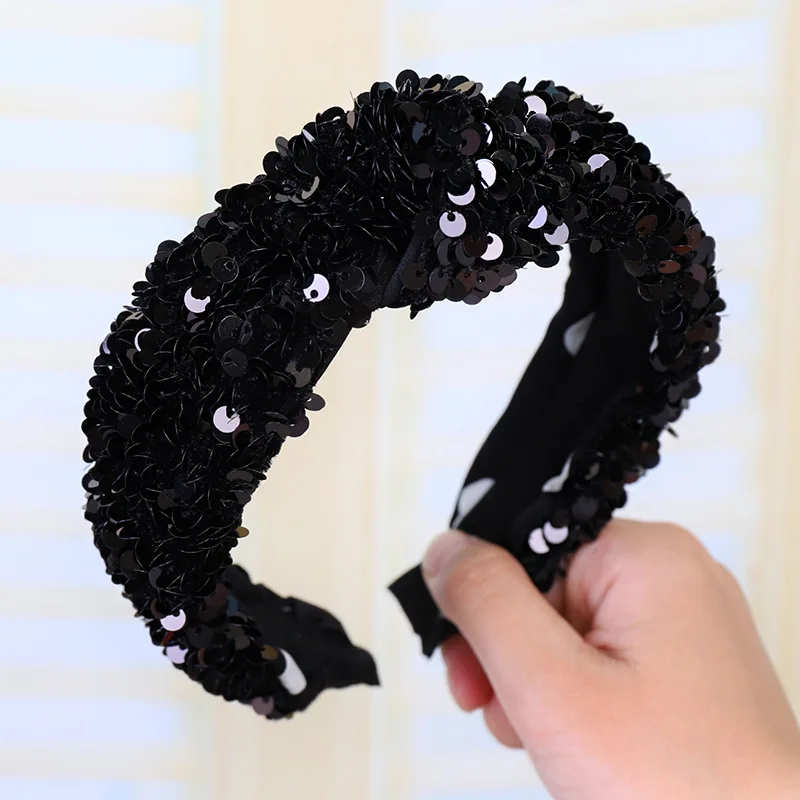 Vintage Fish scale Bright Sequins Hair Bands For Women Headband Hoop For Hair Accessories Girls bandeau cheveux haarband - Цвет: C591 black