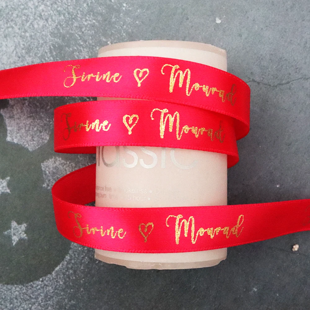 Satin Ribbon Personal Names Printed Ribbon Tape Bridal Groom Love Rings Wedding Bouquet Giftbox Bracelet Giveaway Packing
