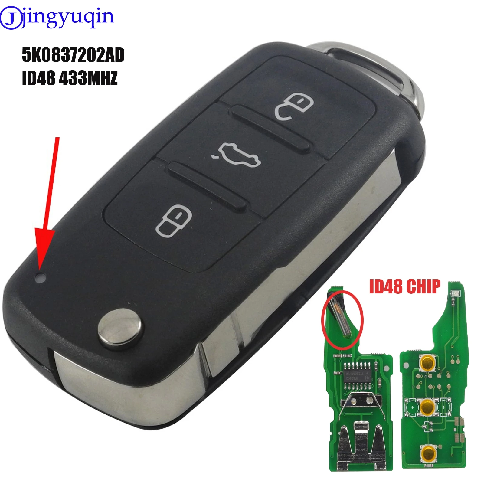 Jingyuqin 10p 434 МГц с ID48 чипом 3B дистанционный ключ для VW Volkswagen GOLF PASSAT Tiguan Polo Jetta Beetle Hella 5K0837202AD