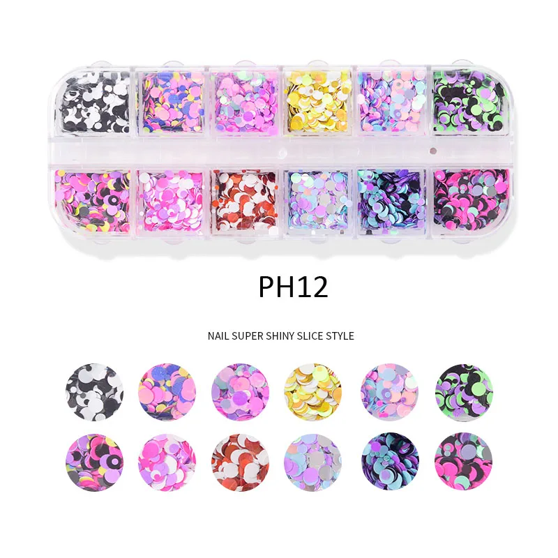 PH01,.Purpurina Glitter Pailletten Voor Craft Nail Gezicht 12 Grids Chunky Esdoornblad Vlok Pigment Nagels Art Design Nagel Spullen In bulk