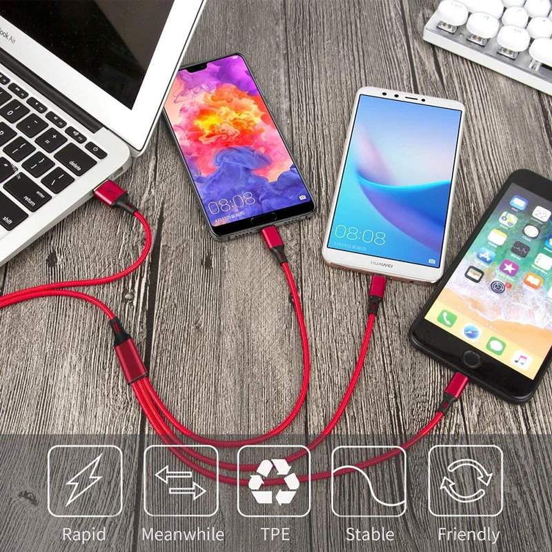 Линия передачи данных 3 в 1 кабель для Android iphone Type c мобильный телефон